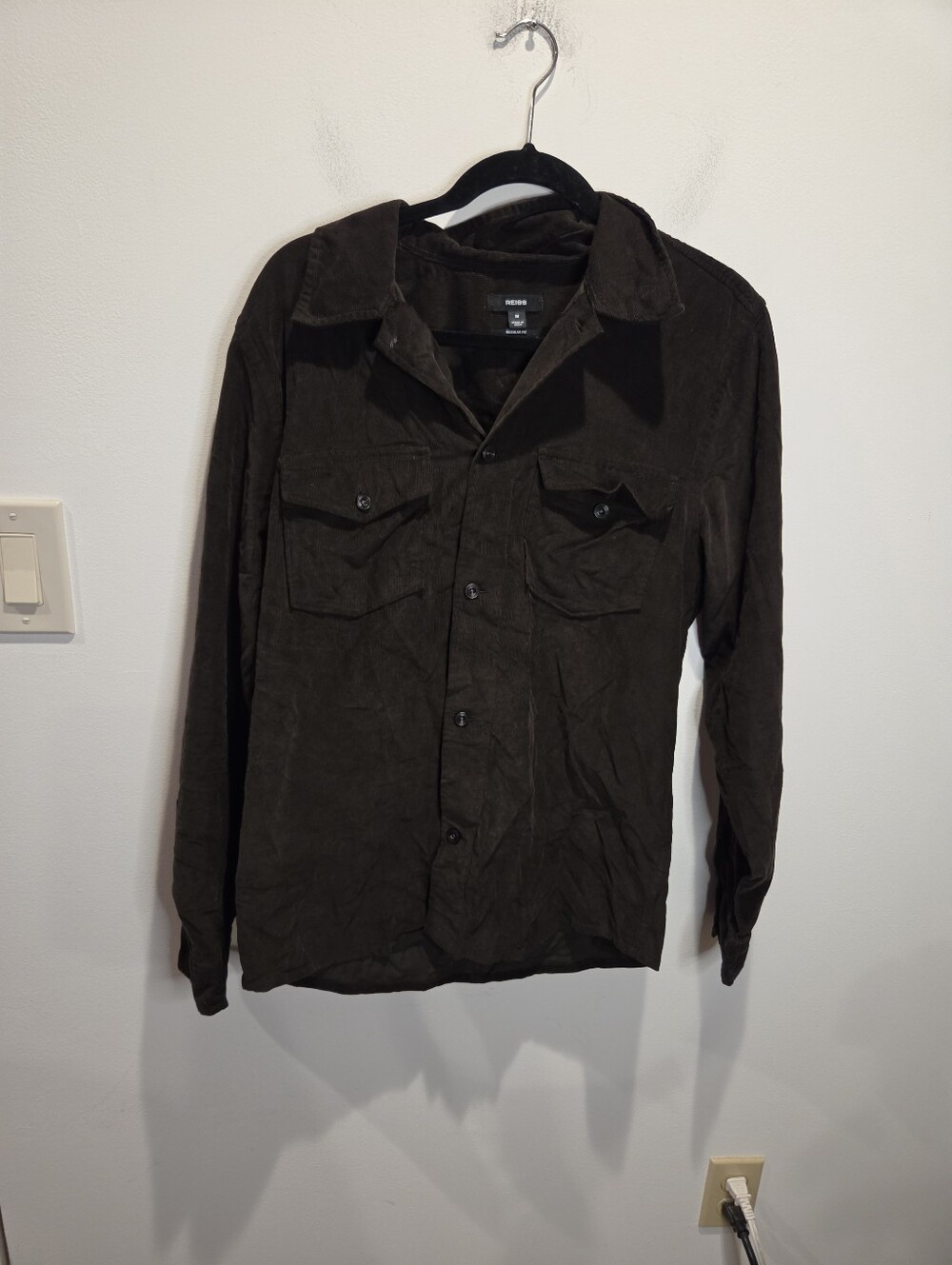 Reiss Mens Size M Brown Cotton Corduroy Twin Pockets Shirt